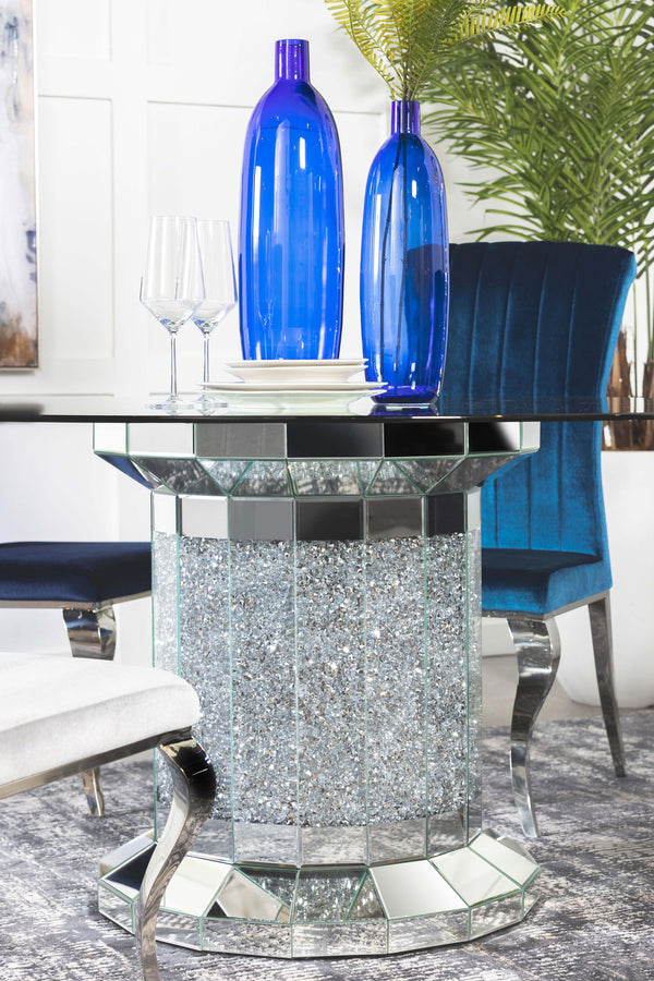 Ellie Cylinder Pedestal Glass Top Dining Table Mirror image