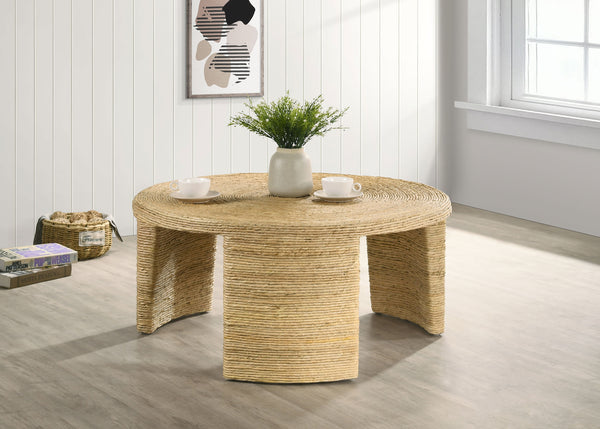 Artina Woven Rattan Round Coffee Table Natural Brown image