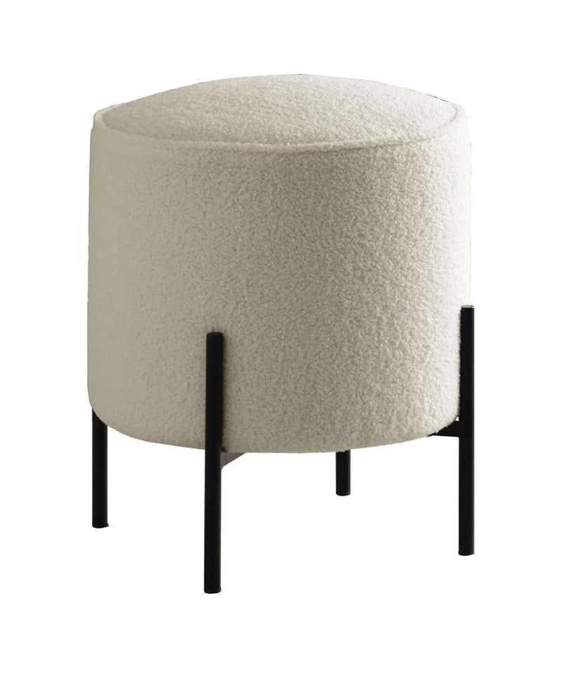 Basye Round Upholstered Ottoman Beige and Matte Black