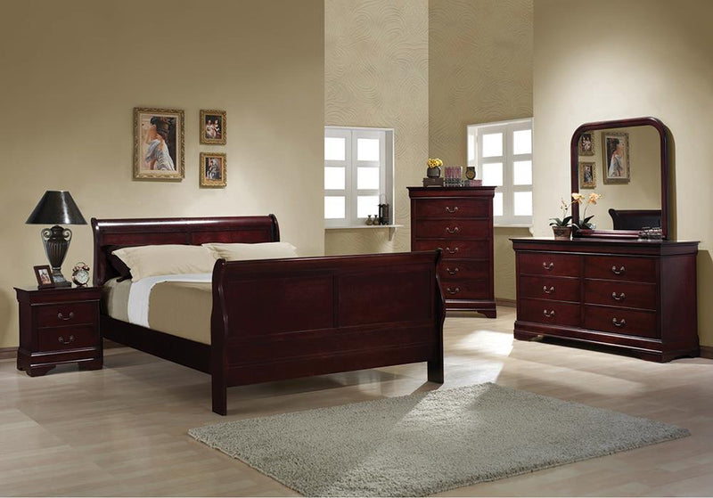 Louis Philippe Traditional Red Brown Sleigh Queen Bed image