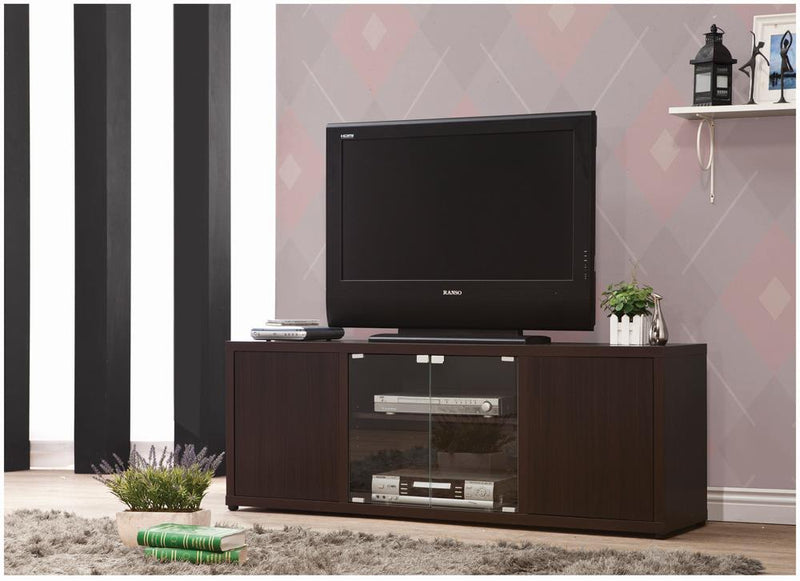 G700886 Casual Cappuccino TV Console With Push-To-Open Glass Doors image