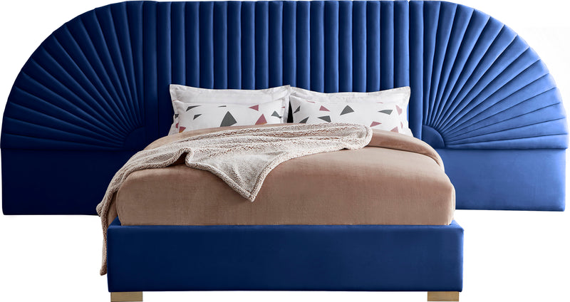 Cleo Navy Velvet Queen Bed (3 Boxes) image