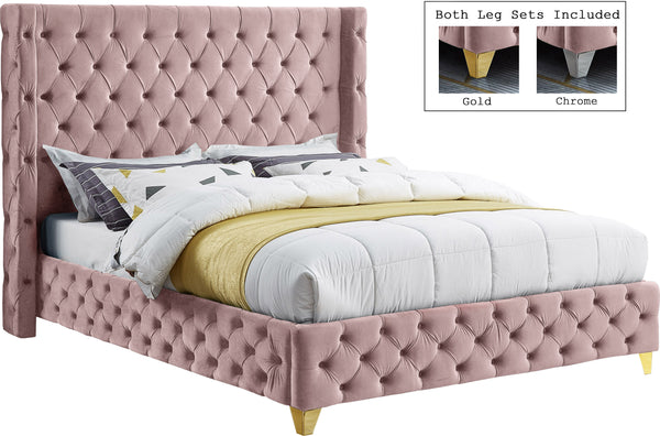 Savan Pink Velvet King Bed image