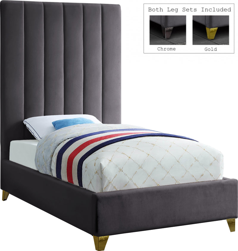 Via Grey Velvet Twin Bed image